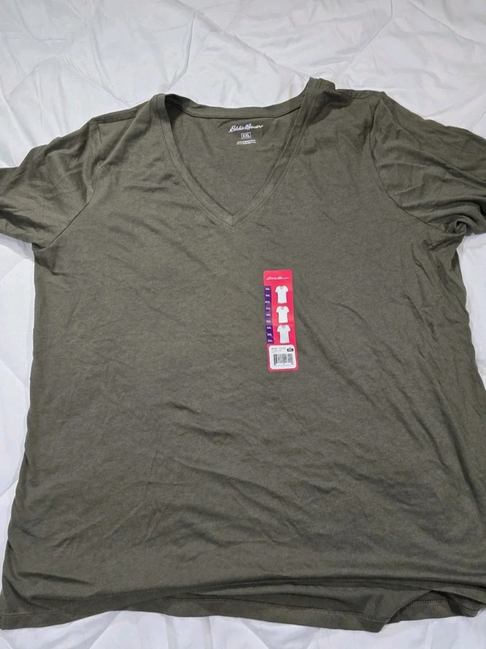 New With Tags Eddie Bauer Olive V-Neck Short Sleeve Tee Size XXL